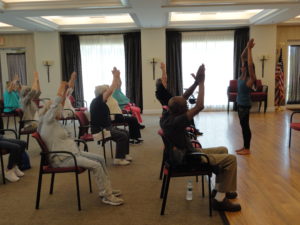 Seniors at Orange County Continuing Care Retirement Community Glen Arden exercising at National Health and Fitness Day